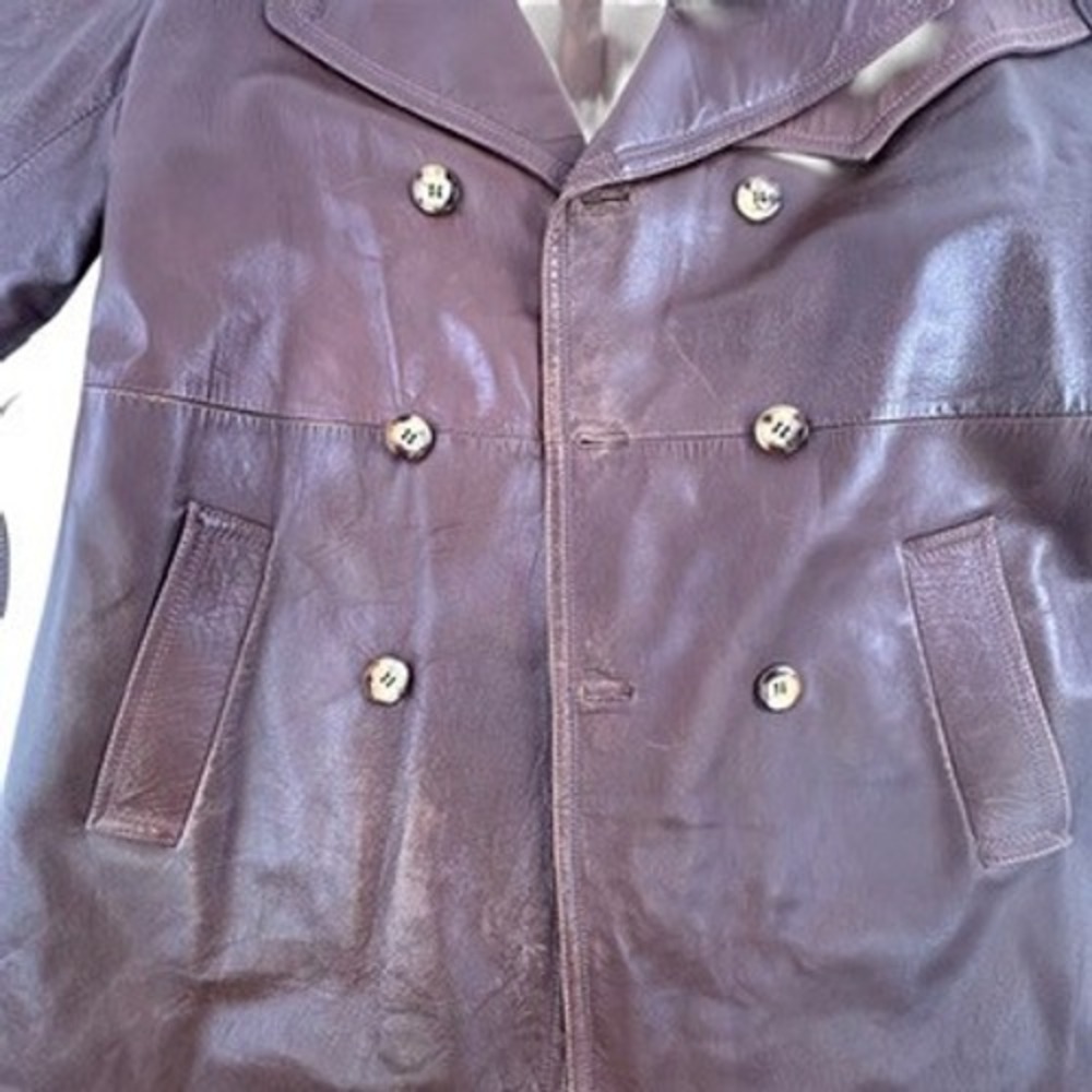 Stanley Blacker Leather‎ Coat 44 Mens Vintage Brown Trench Belted Long Jacket - Picture 4 of 16